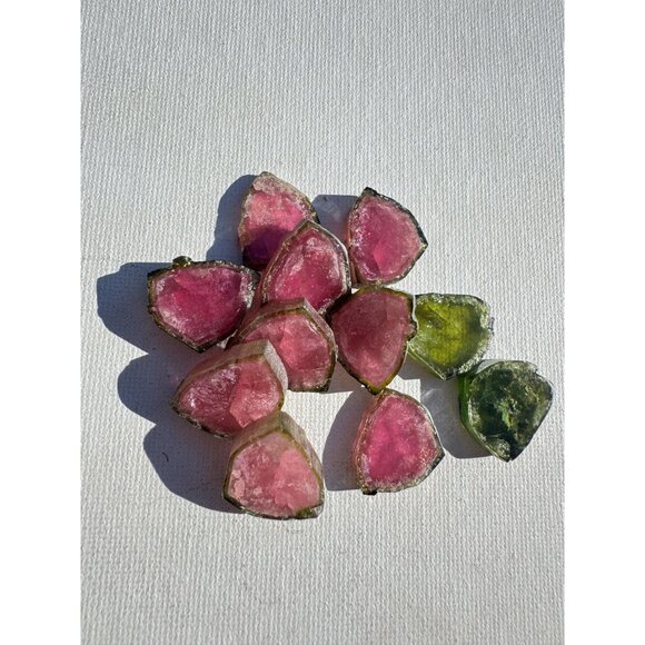 Watermelon Tourmaline Slices Cabochons Custom Cut Polished Both Sides 193 cts - Picture 5 of 10